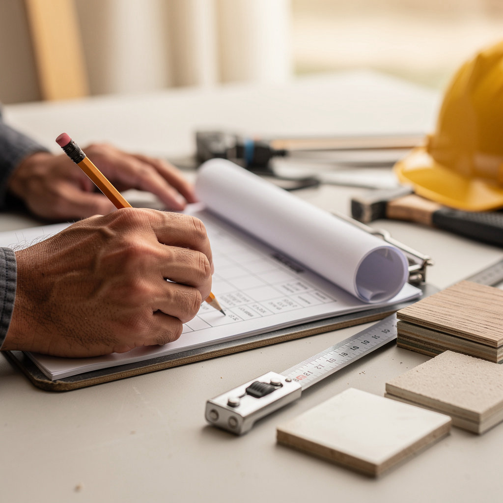 ONE STOP CONTRACTORS project manager reviewing blueprints with a client in San Diego